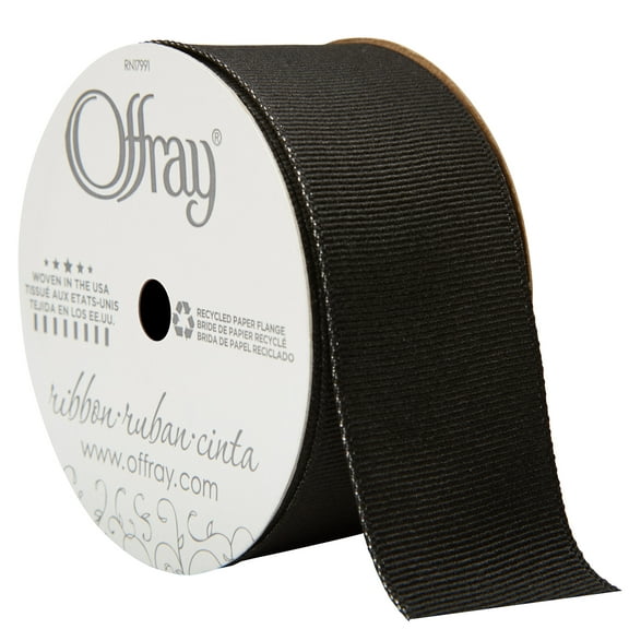 Offray Ribbon, Black 1 1/2 inch Grosgrain Metallic Ribbon, 9 feet