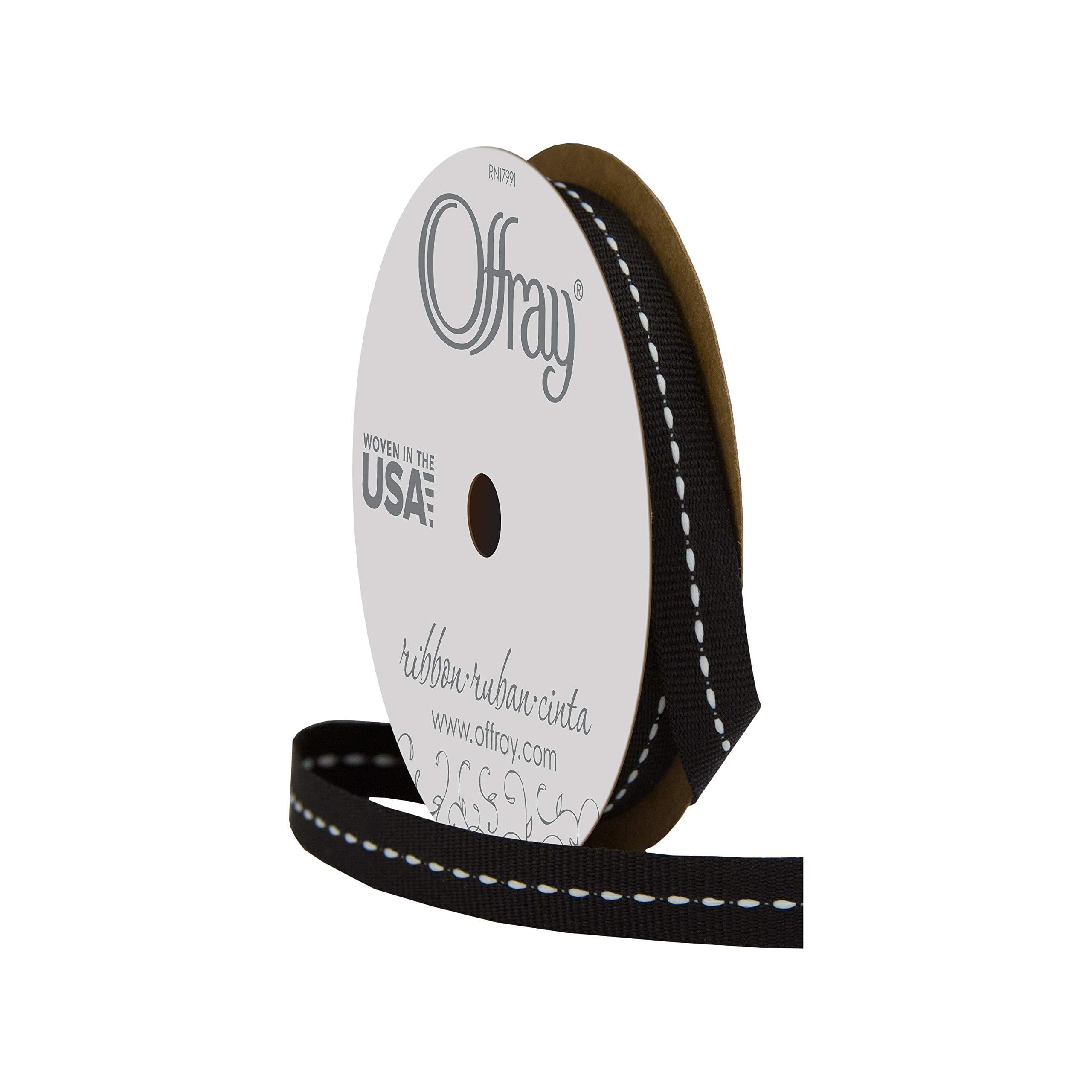 Offray Ribbon, Black 3/8 inch Center Stitch Grosgrain Ribbon, 12 feet