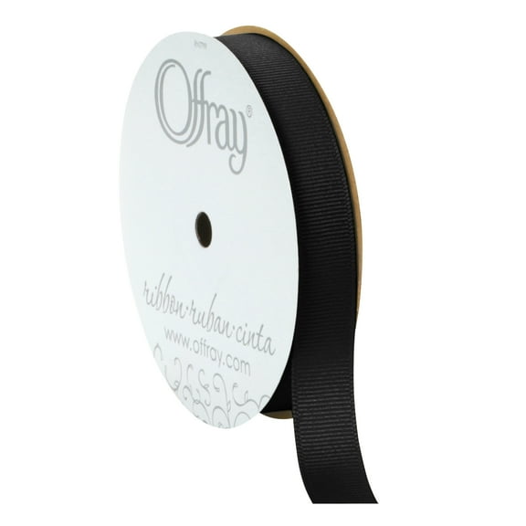 Offray Ribbon, Black 5/8 inch Grosgrain Polyester Ribbon, 18 feet