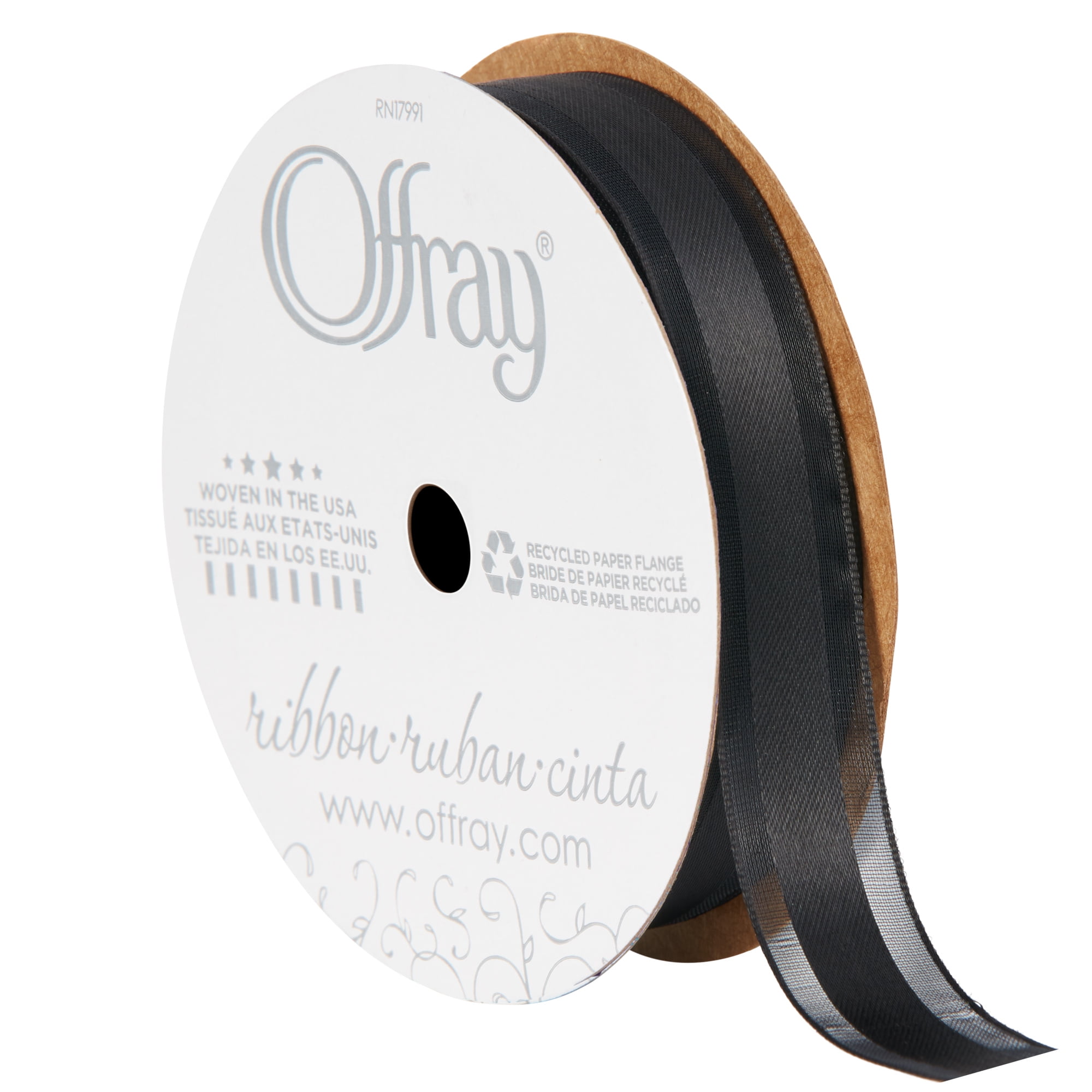 Offray Ribbon, Black 5/8 inch Sheer Ribbon, 9 feet, Garbo