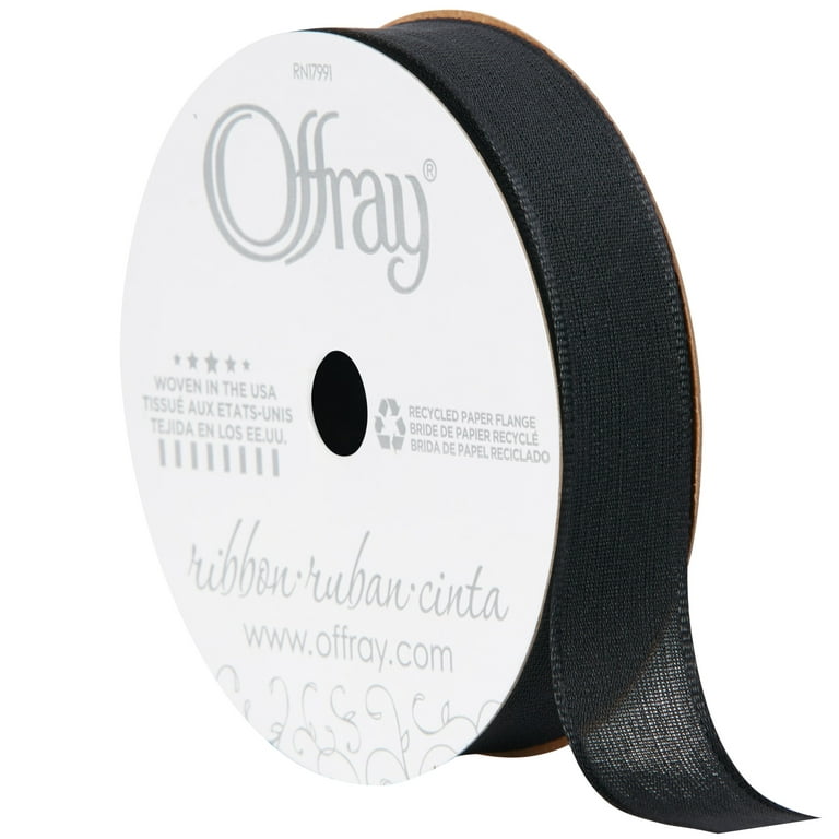 Offray Ribbon, Black 5/8 inch Woven Ribbon for Crafts, Gifting, and  Wedding, 12 feet, 1 Each