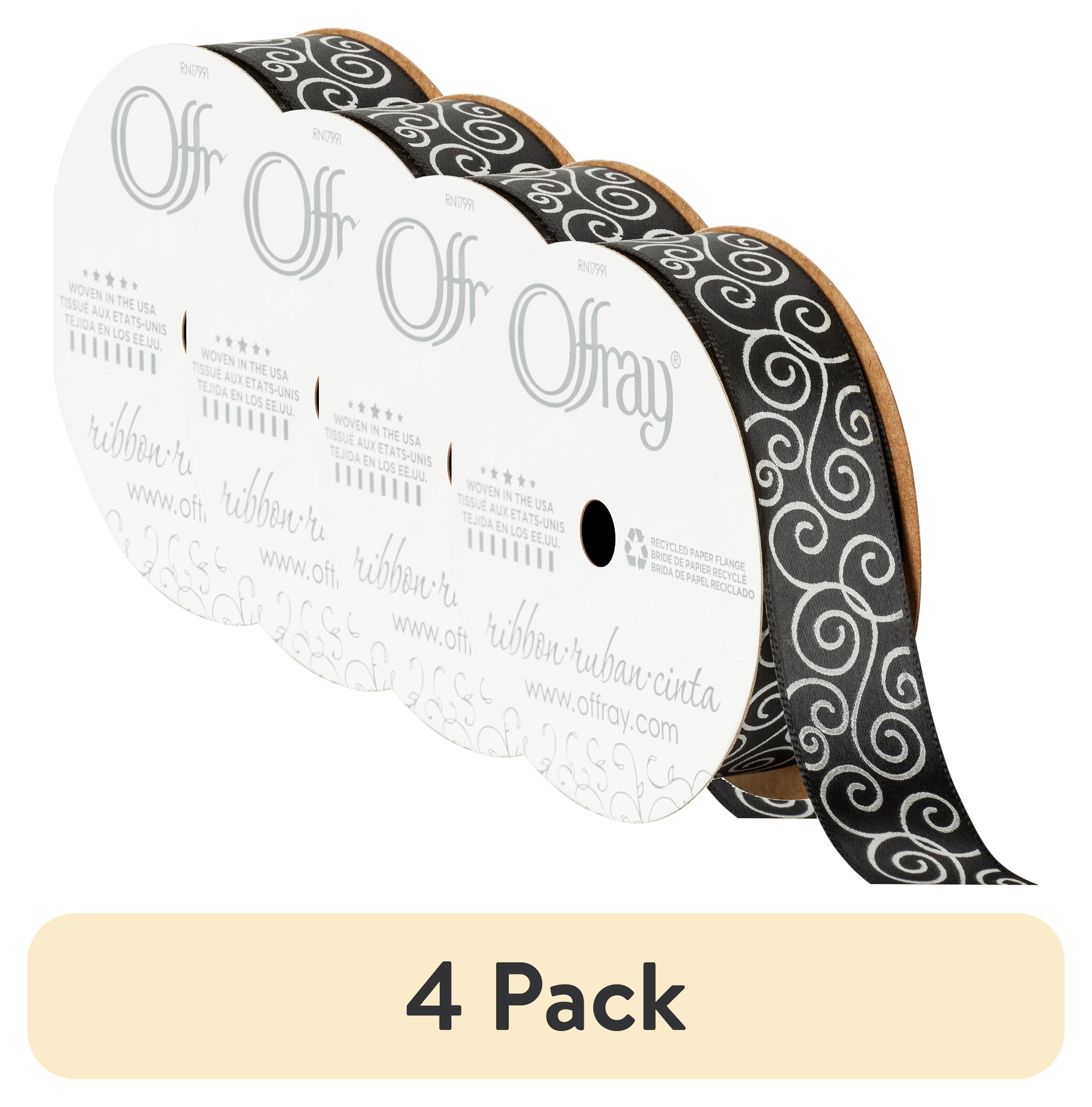(4 pack) Offray Ribbon, Black 7/8 inch Single Face Satin Polyester ...