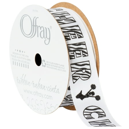 (2 pack) Offray Ribbon, Black White 7/8 inch Cheer Satin Ribbon, 9 feet