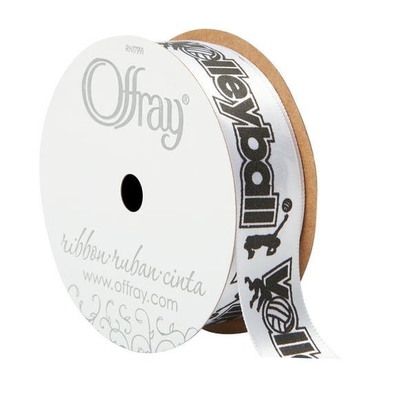 Offray Ribbon, Black White 7/8 inch Volleyball Satin Ribbon, 9 feet