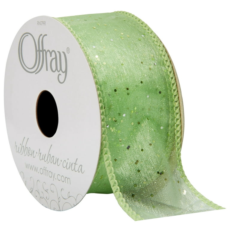 Offray Ribbon, Citrus Green 1 1/2 inch Wired Edge Sheer Polyester Ribbon, 9  feet 