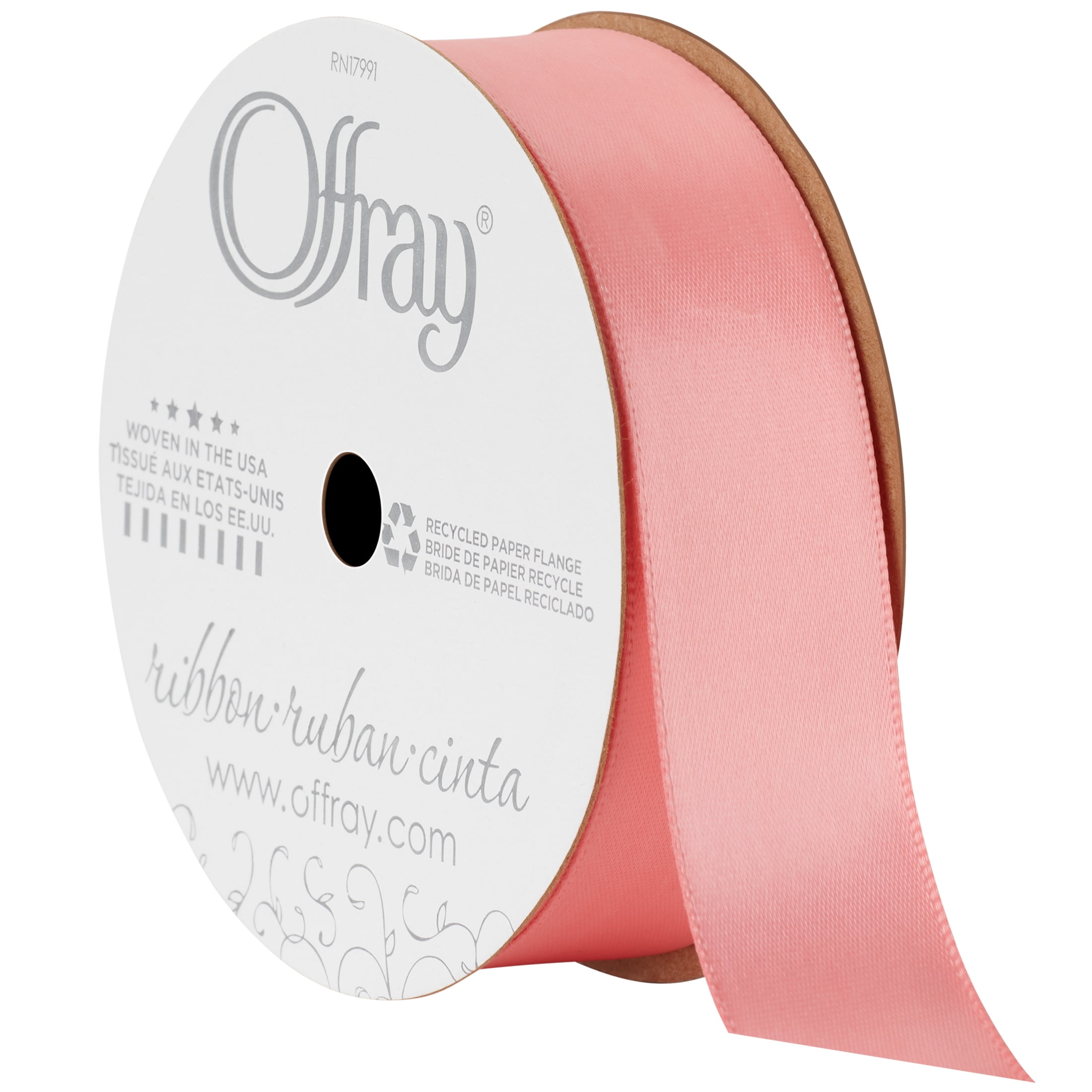 Offray Ribbon, Coral Pink 1 1/2 inch Single Face Satin Polyester Ribbon, 12  feet