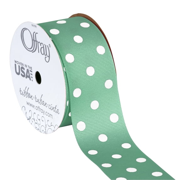 Offray Ribbon, Diamond Blue with White Polka Dot 1 1/2 inch Grosgrain Polyester Ribbon for Sewing, Crafts, and Gifting, 9 feet, 1 Each