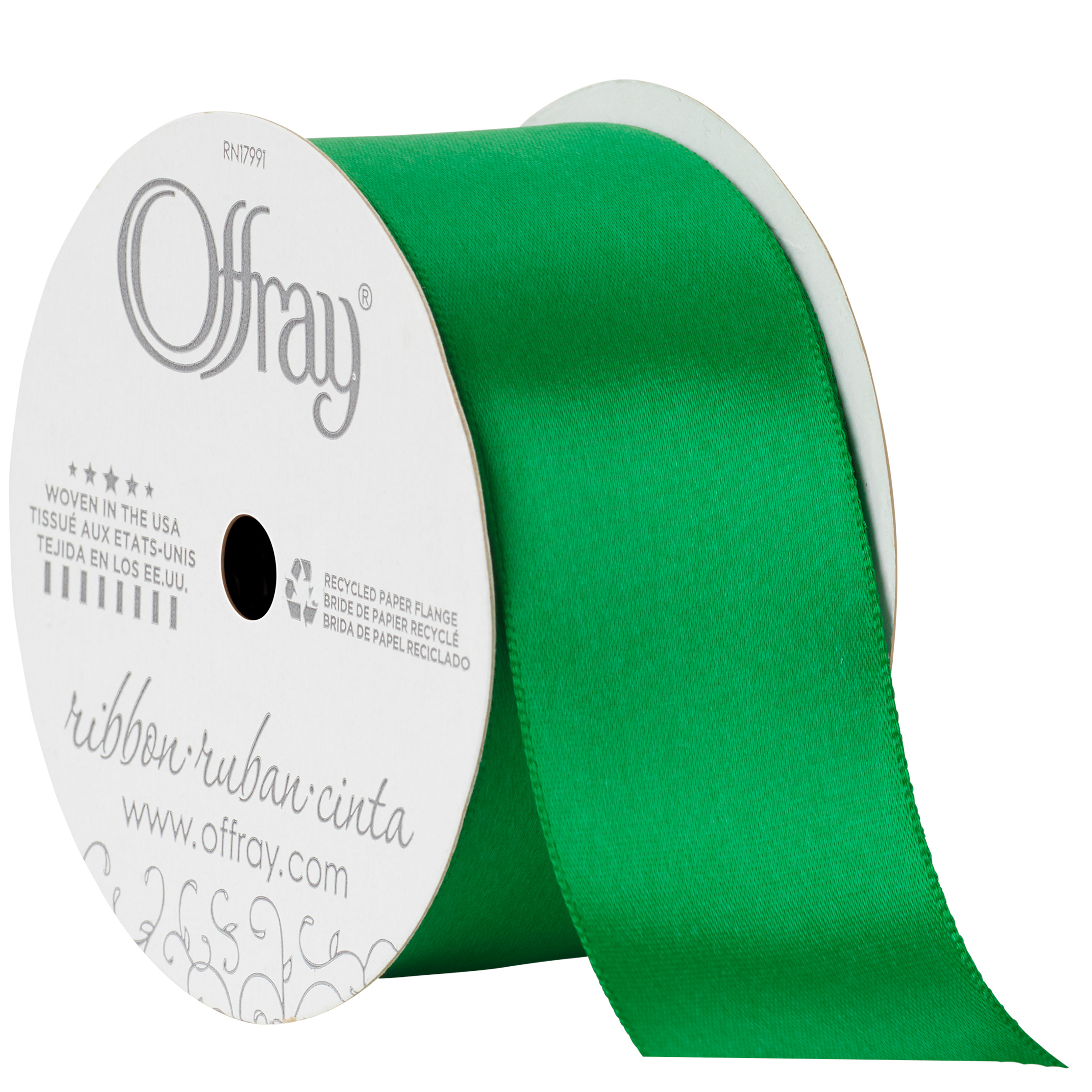 Offray Ribbon, Emerald Green 1 1/2 inch Single Face Satin Polyester Ribbon,  12 feet