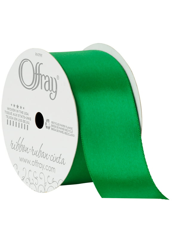 Offray Ribbon, Emerald Green 1 1/2 inch Single Face Satin Polyester Ribbon, 12 feet