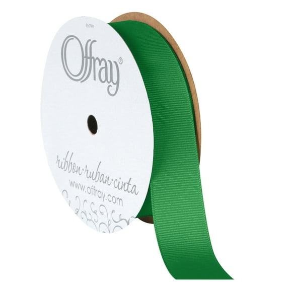 Offray Ribbon, Emerald Green 7/8 inch Grosgrain Polyester Ribbon, 18 feet