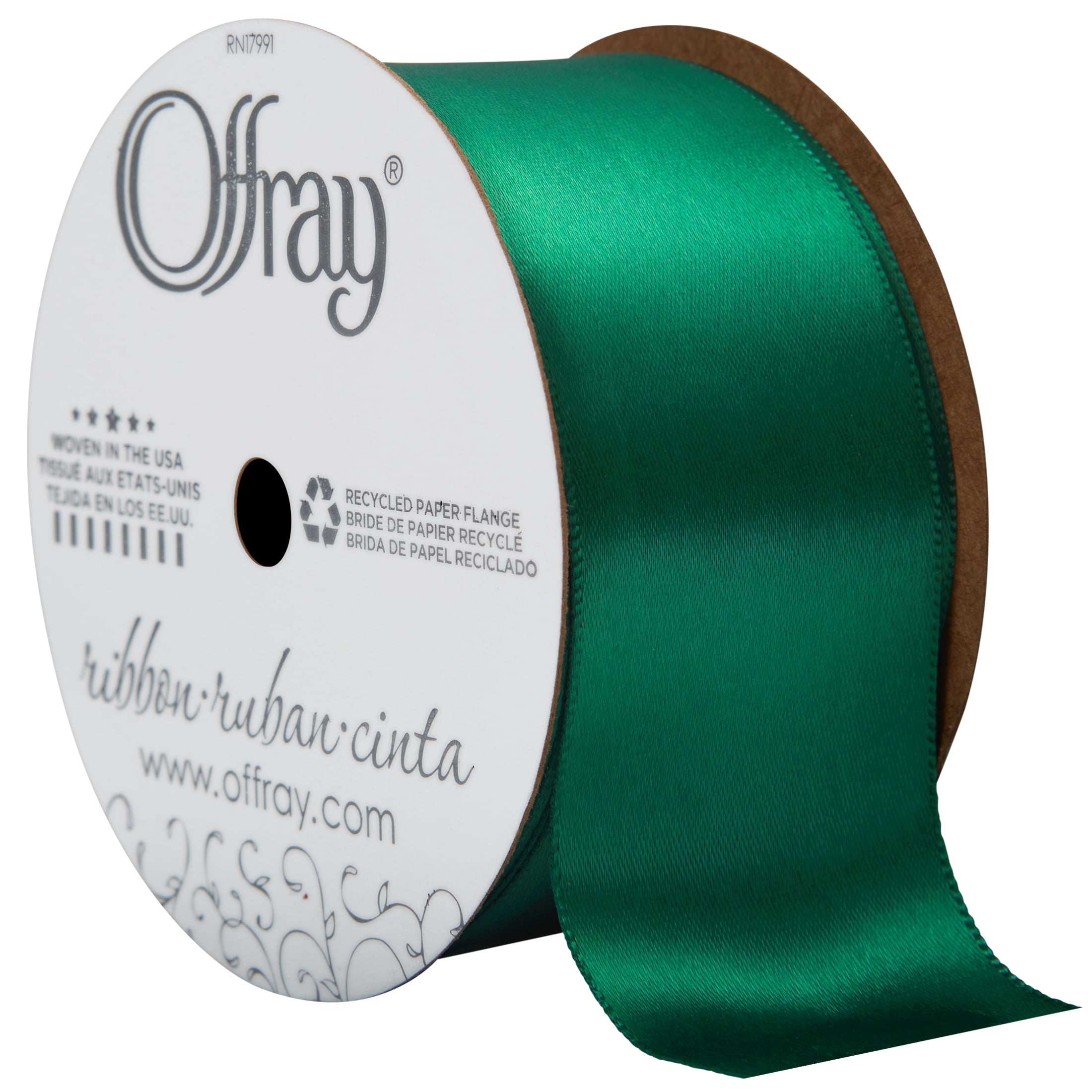 Offray Ribbon, Antique White 1 1/2 inch Single Face Satin Polyester Ribbon,  12 feet 