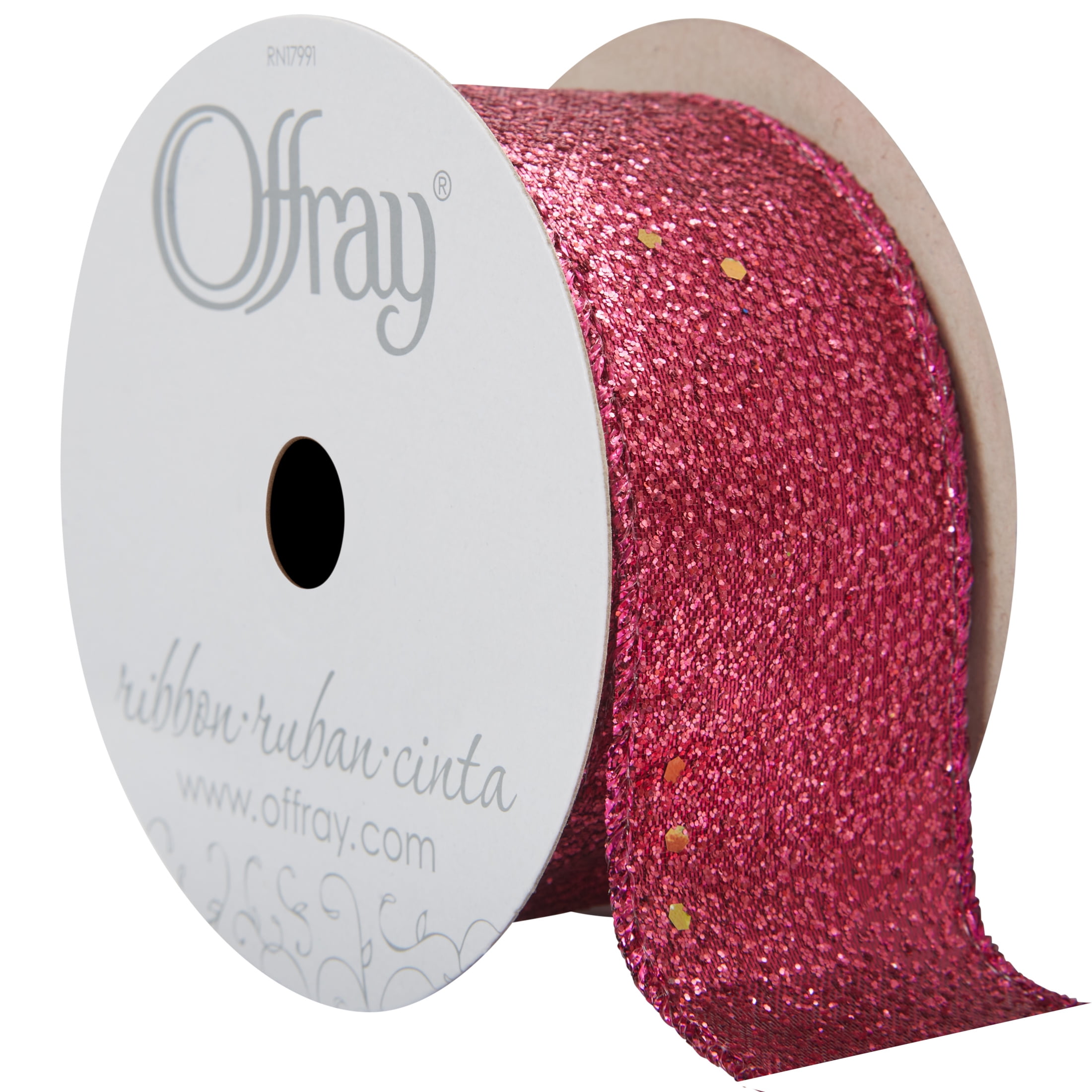 Offray Ribbon, Fuchsia Purple 1 1/2 inch Wired Edge Metallic Ribbon, 9 feet