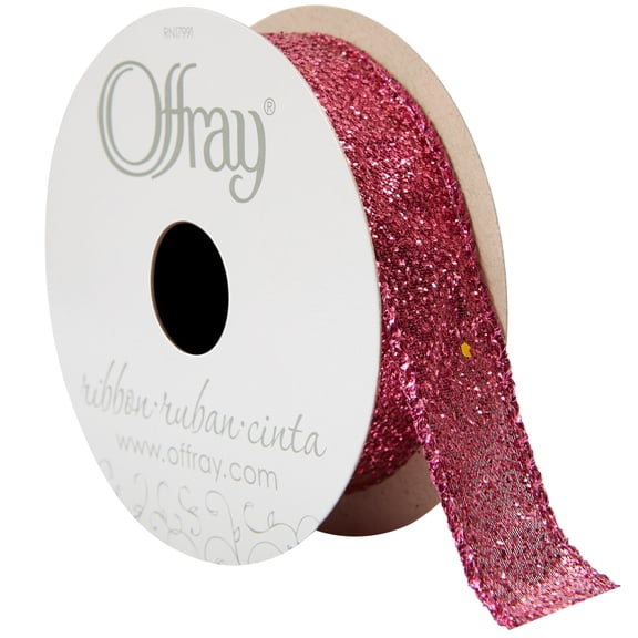 Offray Ribbon, Fuchsia Purple 7/8 inch Wired Edge Metallic Ribbon, 9 feet