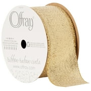 Offray Ribbon, Gold 1 1/2 inch Galena Metallic Ribbon, 9 feet