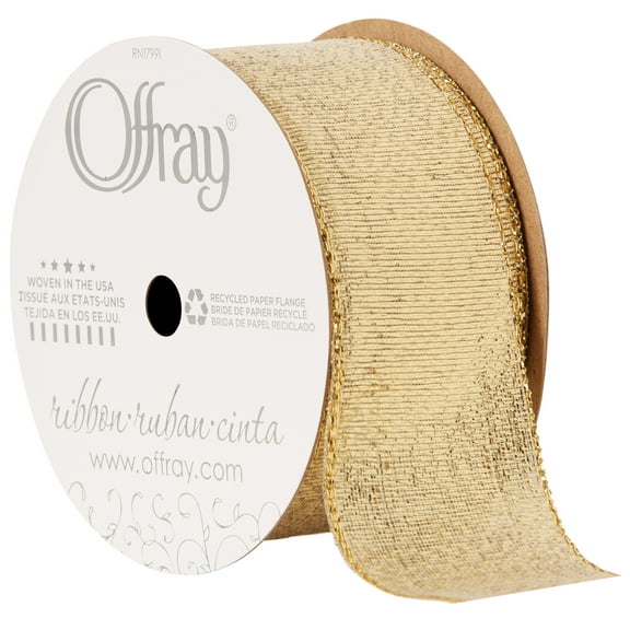 Offray Ribbon, Gold 1 1/2 inch Galena Metallic Ribbon, 9 feet