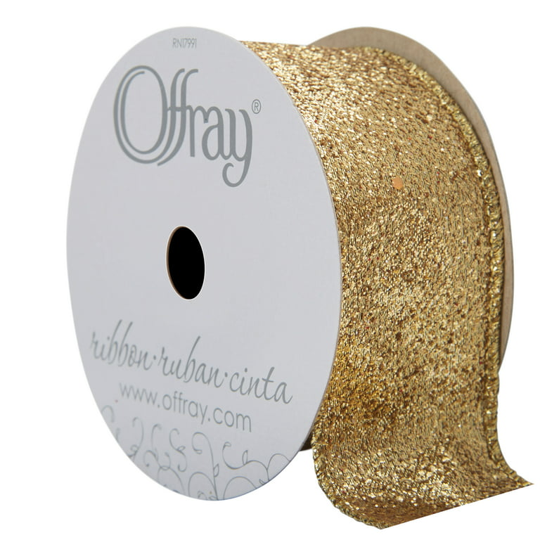 Anwyll Gold Glitter Ribbon,Christmas Gold Metallic Wired Edge  Ribbon,Glitter Gold Gift Wrapping Ribbon 2.5 inch,1 Roll 11 Yards Gold  Ribbons for