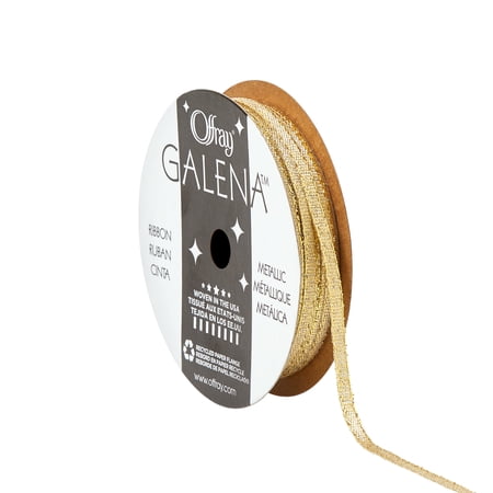 Offray Ribbon, Gold 1/8 inch Galena Metallic Ribbon for Sewing, Crafts, and Gifting, 5 yards
