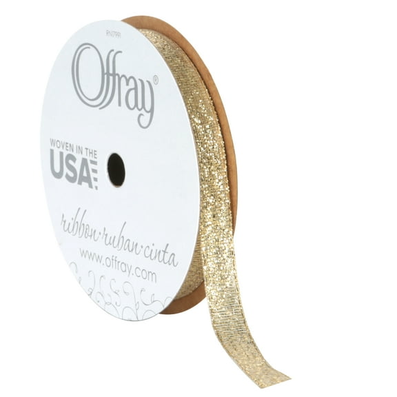 Offray Ribbon, Gold 3/8 inch Galena Metallic Ribbon, 9 feet