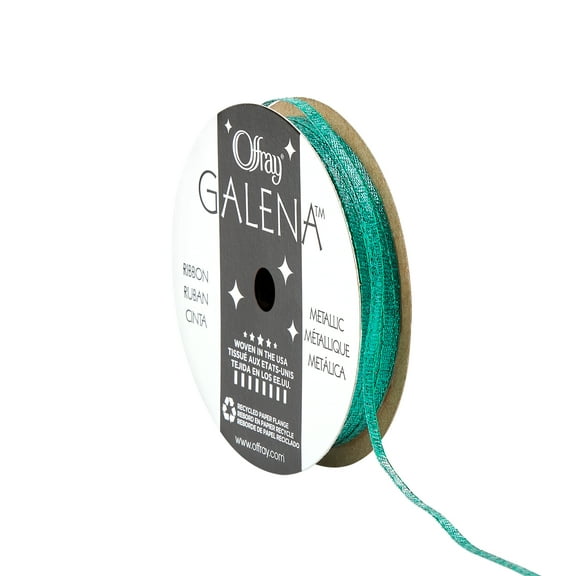 Offray Ribbon, Green 1/8 inch Galena Metallic Ribbon, 3 yards