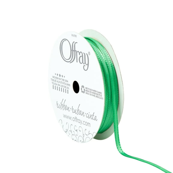 Offray Ribbon, Green 1/8 inch Tafetta Polyester Ribbon, 3 yards