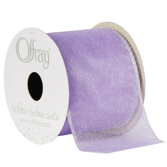 Offray Ribbon, Lavender Purple 2 1/2 inch Wired Edge Sheer Metallic Ribbon, 9 feet, 1 Each