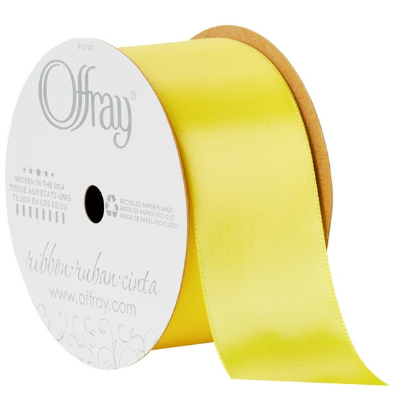 Offray Ribbon, Lemon Yellow 1 1/2 inch Single Face Satin Polyester Ribbon, 12 feet