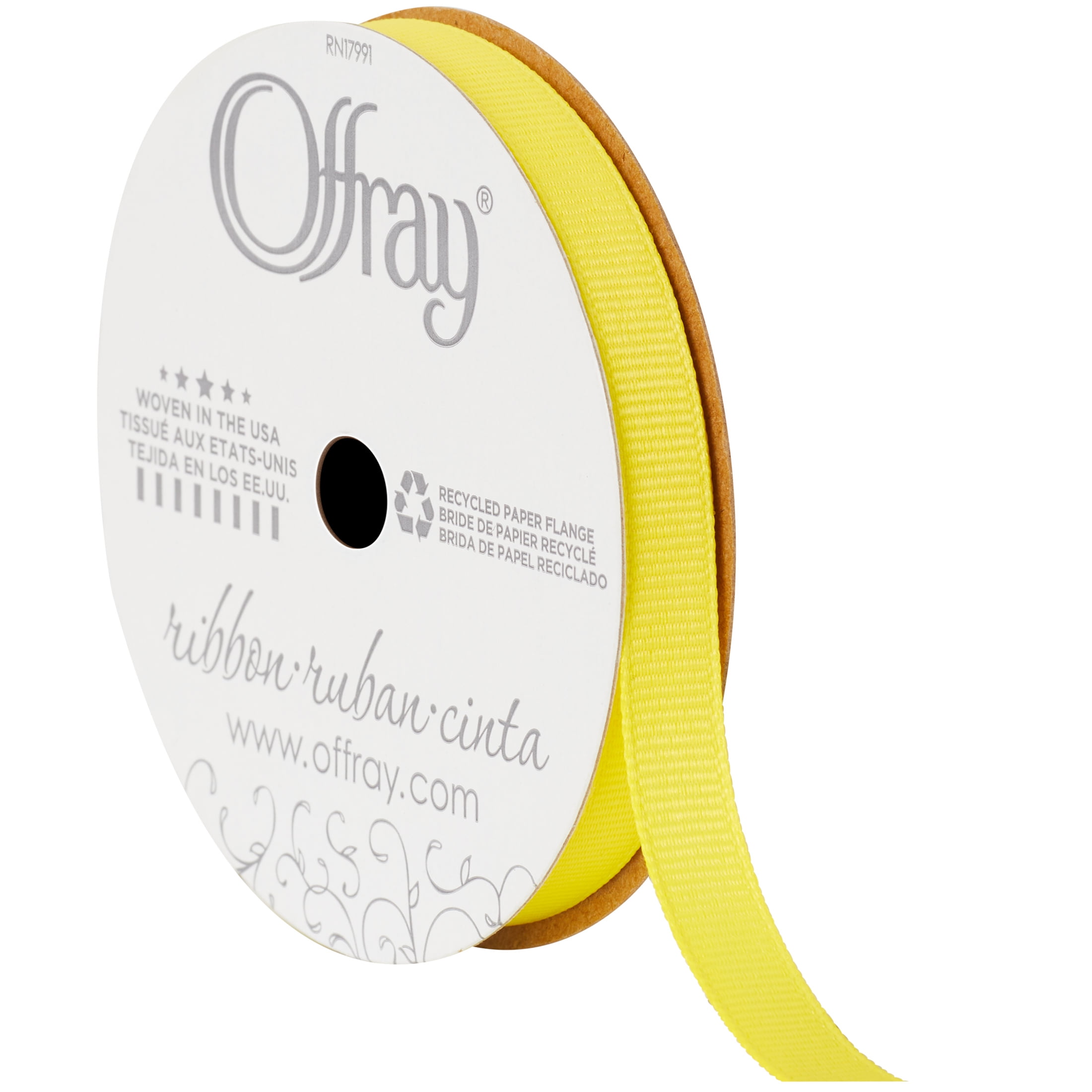 Offray Grosgrain Ribbon 3/8x18' Lemon