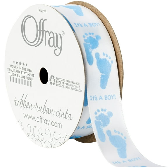 Offray Ribbon, Its A Boy Light Blue 7/8 inch Ribbon, 9 feet
