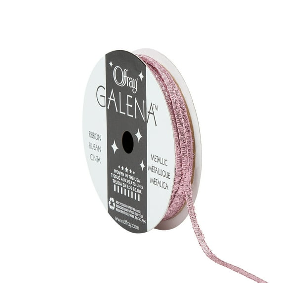 Offray Ribbon, Lt Pink 1/8 inch Galena Metallic Ribbon, 9 feet