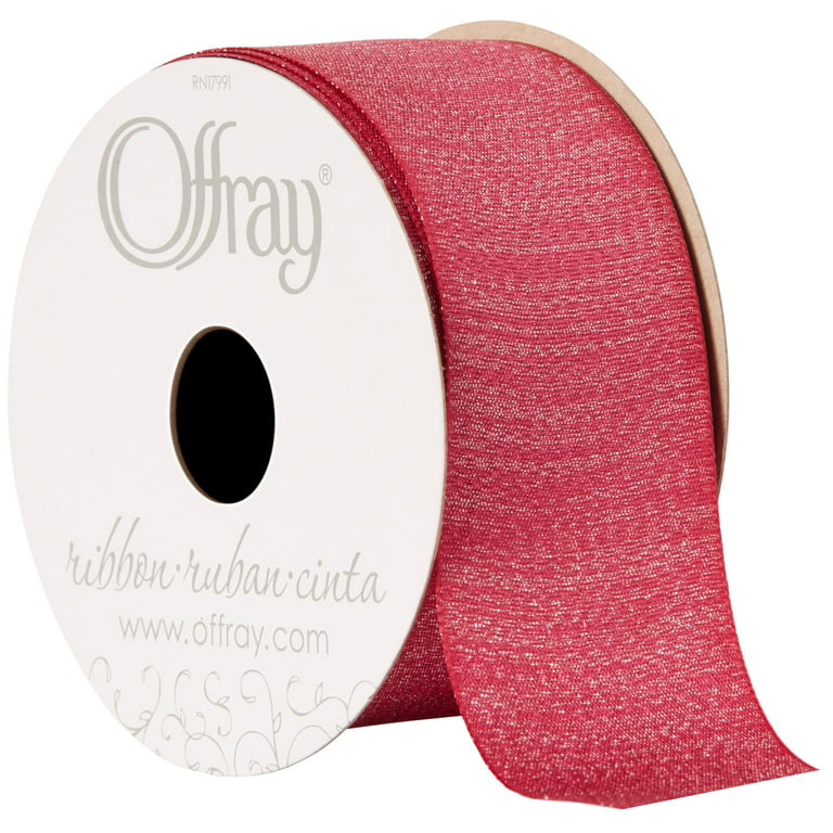 Offray Ribbon, Metallic Raspberry Pink 1 1/2 inch Grosgrain Polyester  Ribbon, 9 feet