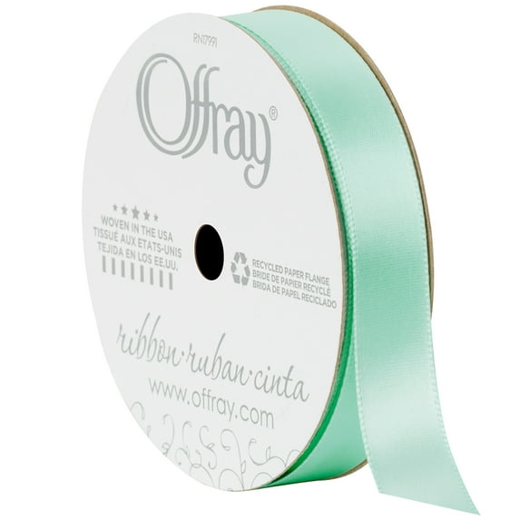 Offray Ribbon, Mint Green 5/8 inch Single Face Satin Polyester Ribbon, 18 feet