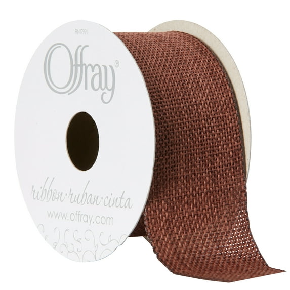 Offray Ribbon, Mudpie Brown 1 1/2 inch Woven Burlap Woven Ribbon, 9 feet