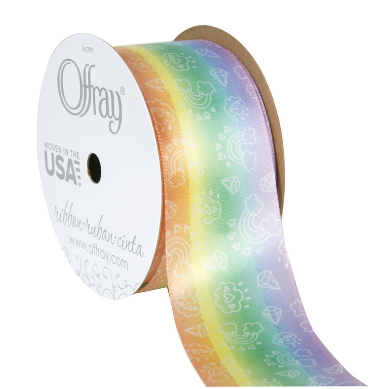 Offray Ribbon Multi Color 1 1 2 inch Rainbow Satin Ribbon for Sewing Crafts and Gifting 9 feet 1 Each