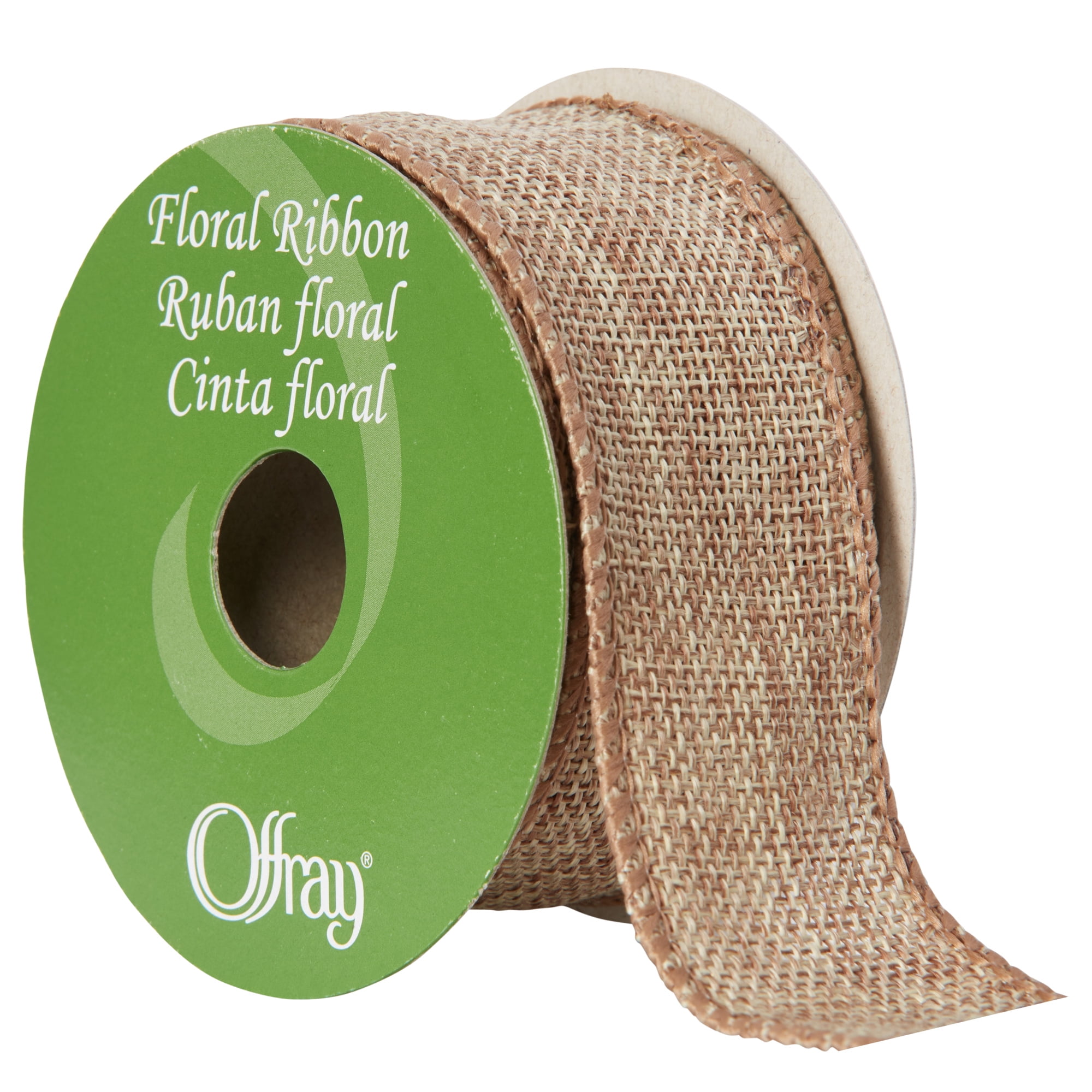 Offray Ribbon, Natural 1 1/2 inch Wired LinenLook Ribbon, 12 feet