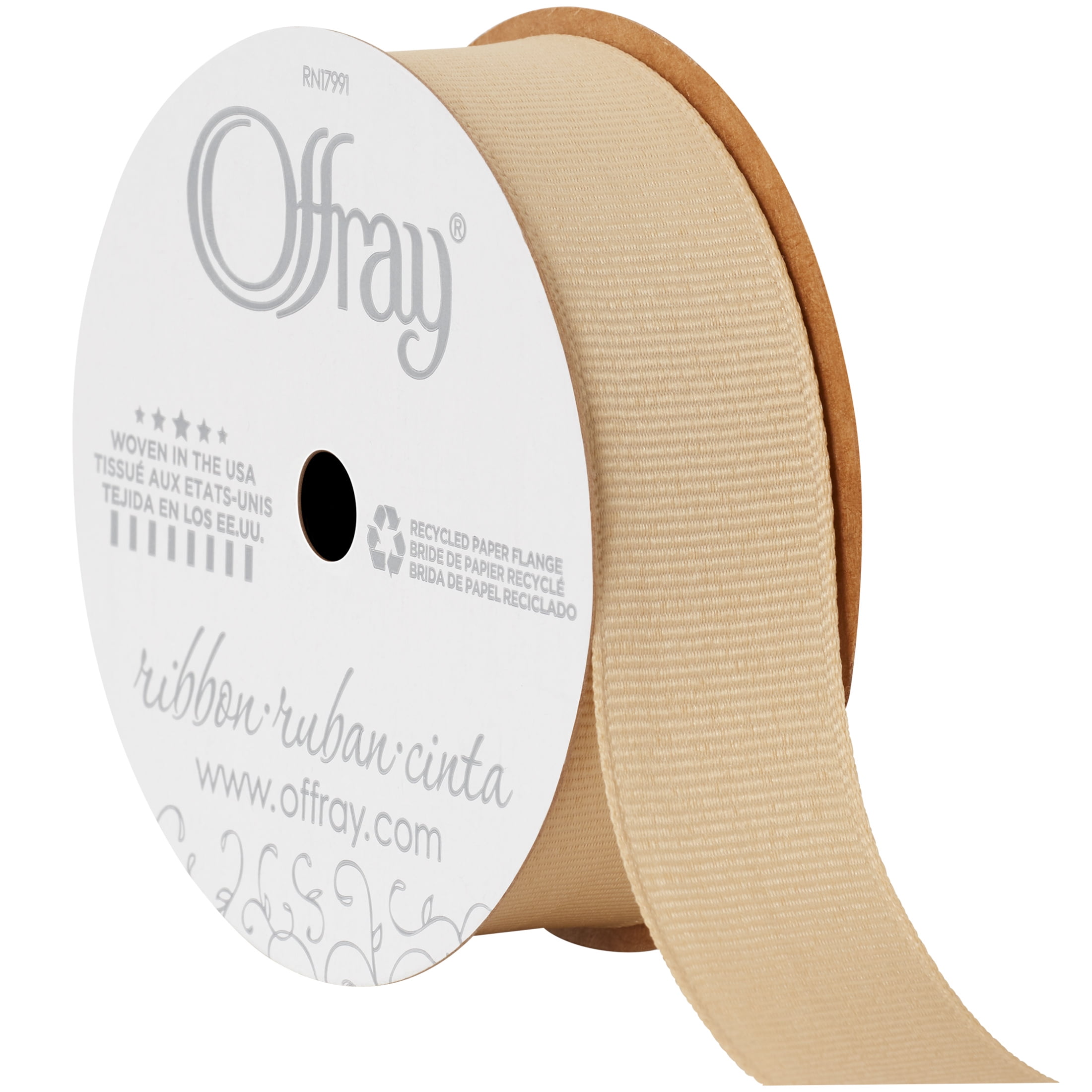 Offray Ribbon, White 5/8 inch Grosgrain Polyester Ribbon, 18 feet 