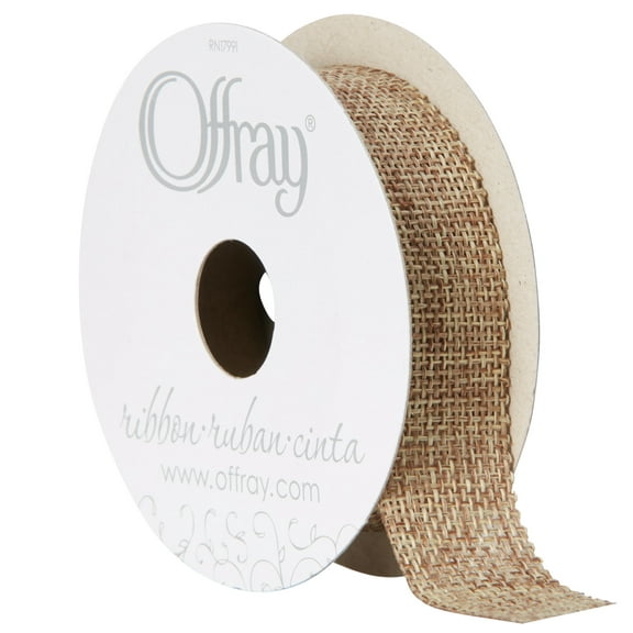Offray Ribbon, Natural 7/8 inch Woven Burlap Woven Ribbon for Crafts, Gifting, and Wedding, 9 feet, 1 Each