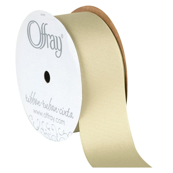 Offray Ribbon, Natural Tan 1 1/2 inch Grosgrain Polyester Ribbon, 12 feet