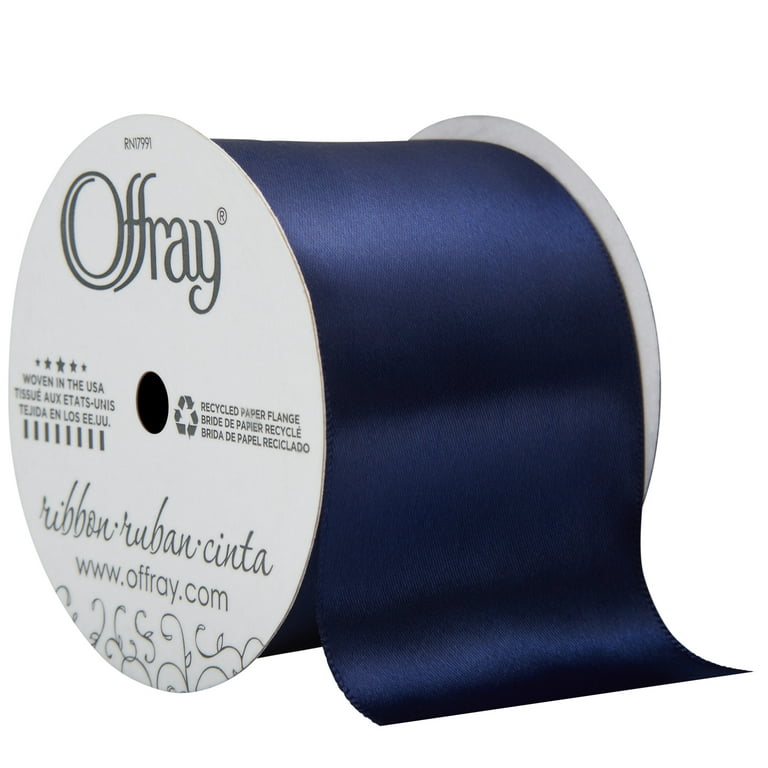 Offray Ribbon, Navy Blue 2 1/4 inch Single Face Satin Polyester Ribbon, 9  feet