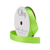 Offray Ribbon, Neon Green 5/8 inch Single Face Satin Polyester Ribbon, 18 feet