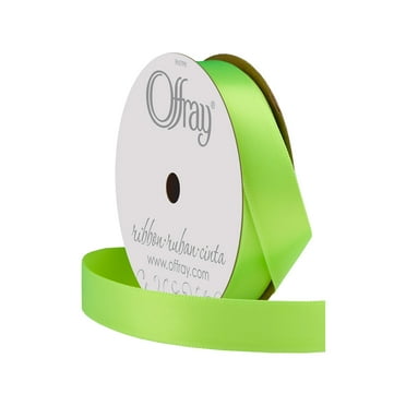 Offray Ribbon, Neon Green 5/8 inch Single Face Satin Polyester Ribbon, 18 feet