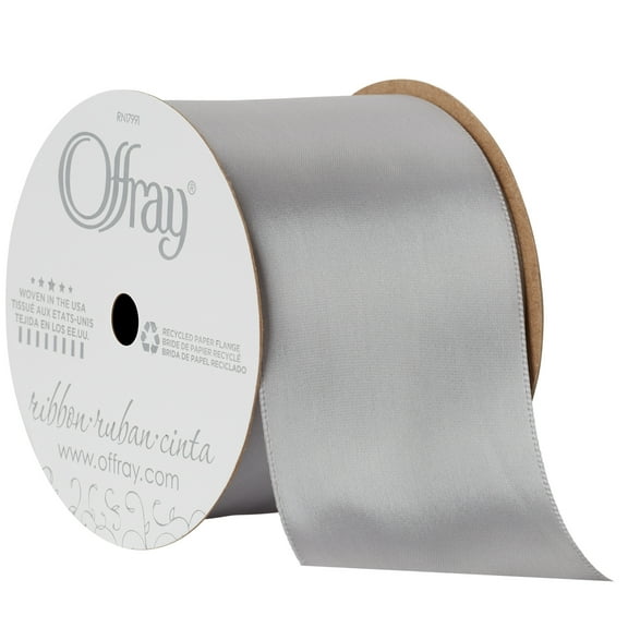 Offray Ribbon, Opal Gray 2 1/4 inch Single Face Satin Polyester Ribbon, 9 feet