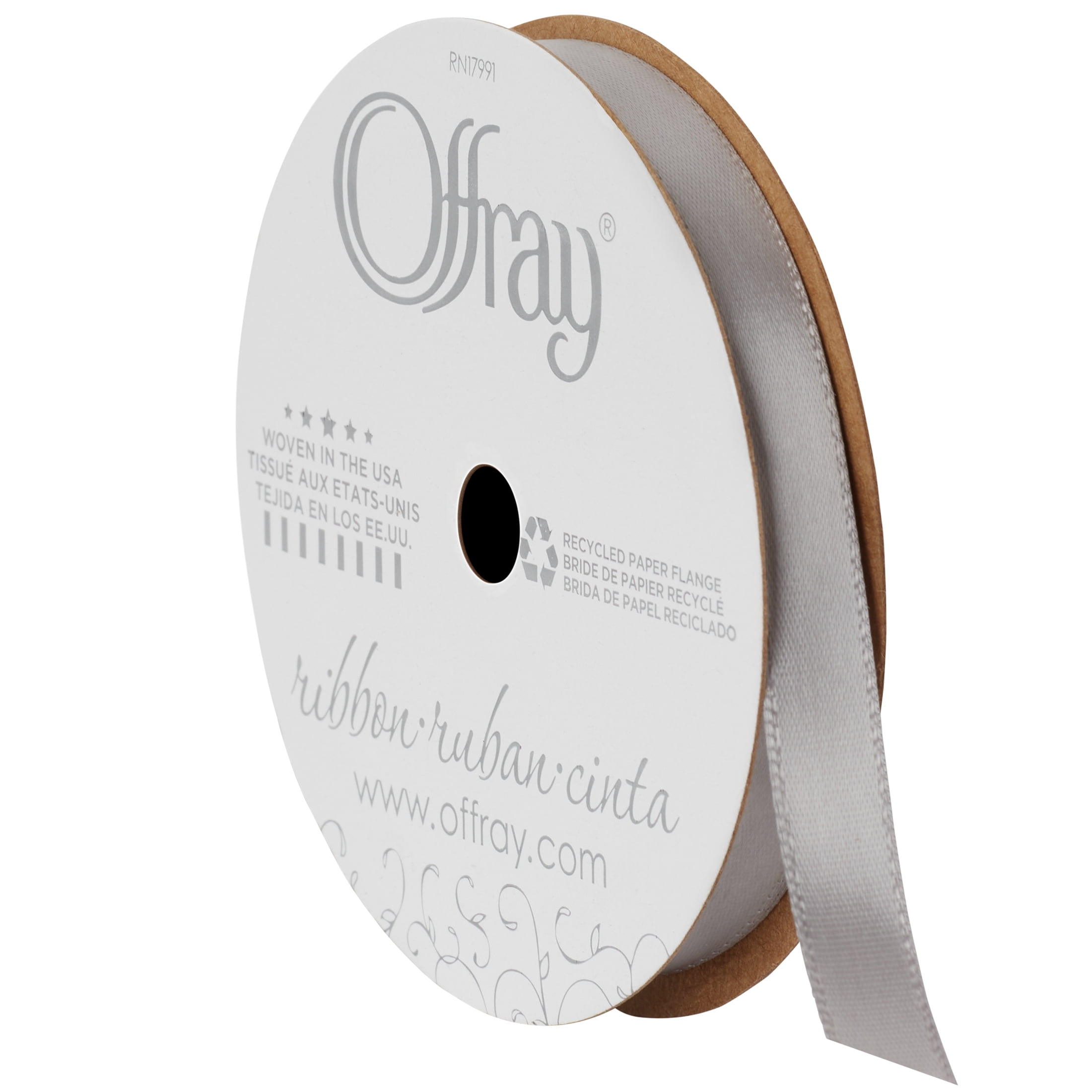 Offray Ribbon, Opal Gray 3/8 inch Single Face Satin Polyester Ribbon