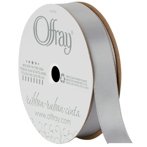 Offray Ribbon, Opal Gray 5/8 inch Single Face Satin Polyester Ribbon, 18 feet