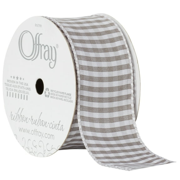 Offray Ribbon Opal Grey 1 1/2 inch Gingham Check Woven Ribbon, 9 feet