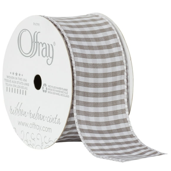 Offray Ribbon Opal Grey 1 1/2 inch Gingham Check Woven Ribbon, 9 feet