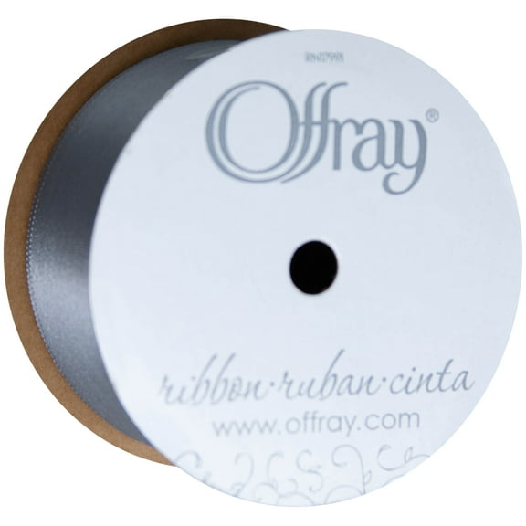 Offray Ribbon, Pewter Grey 1 1/2 inch Single Face Satin Polyester Ribbon, 12 feet