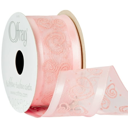 Offray Ribbon, Pink 1 1/2 inch Wired Edge Sheer Sheer Ribbon, 9 feet
