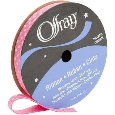 Offray Ribbon, Pink 3/8 inch Dot Grosgrain Ribbon for Sewing, Crafts, and Gifting, 12 feet, 1 Each