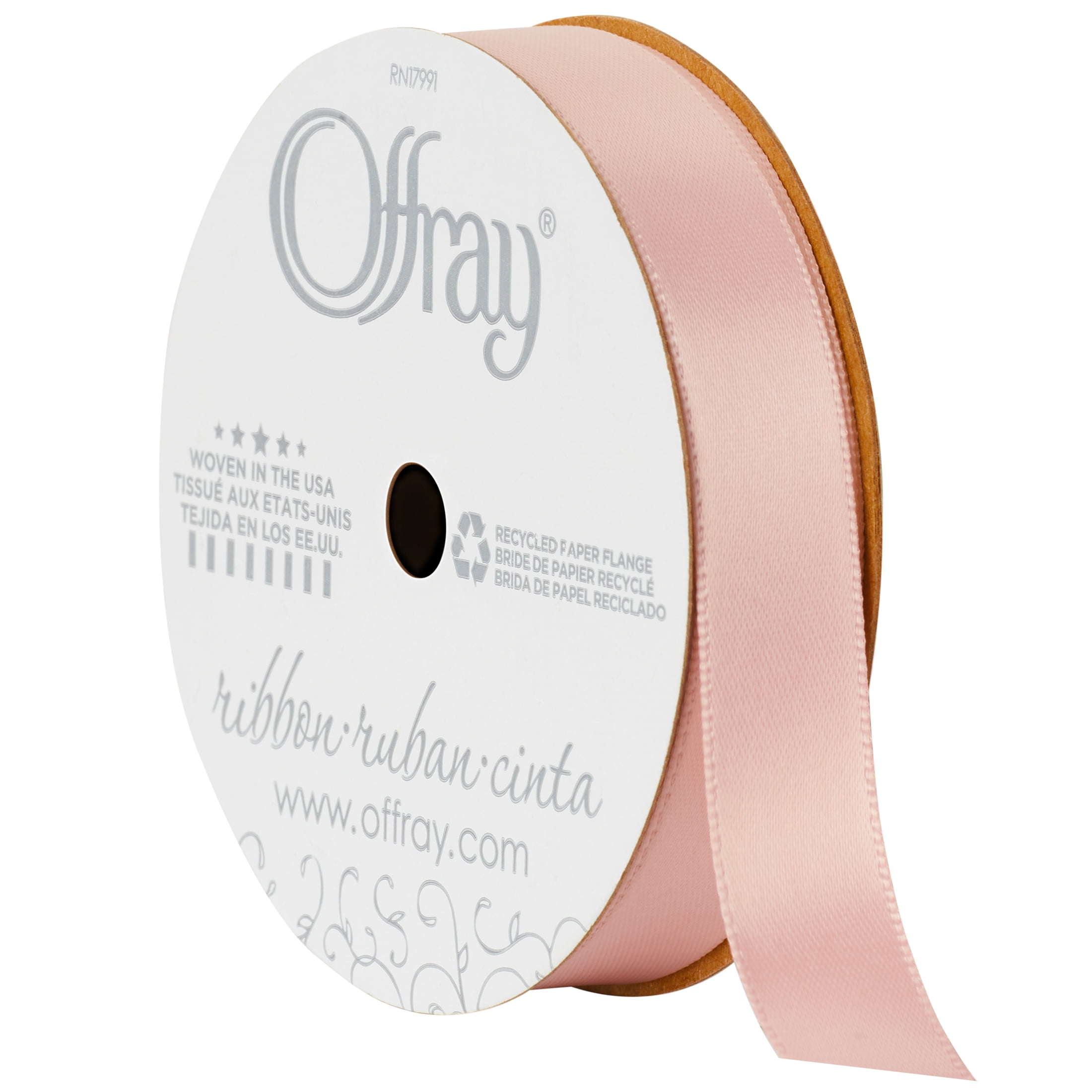 Offray Ribbon, Pink 5/8 inch Double Face Satin Ribbon for Sewing, Crafts, and Wedding, 18 feet, 1 Each