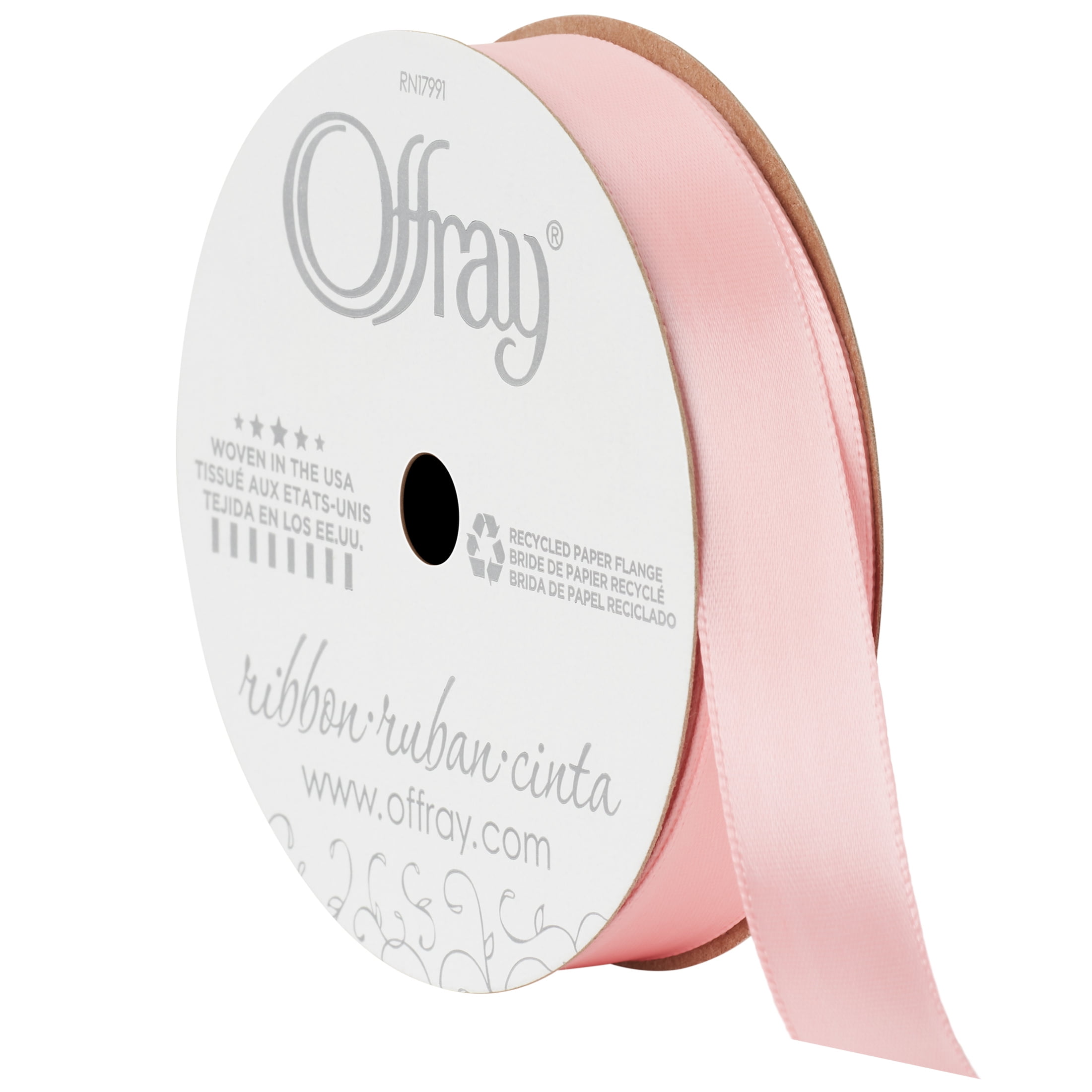 Offray Ribbon, Pink 5/8 inch Single Face Satin Polyester Ribbon, 18 feet